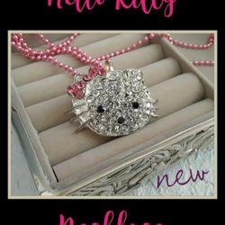 New HELLO KITTY SANRIO Pink Silvertone Necklace