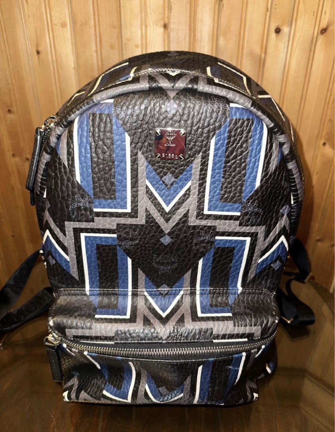 MCM Stark Back Pack Visetos Gunta M Stripe Medium Black 