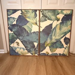 Set of 2 Large Opalhouse Framed Canvas Wall Art - Tropical Leaves 24x36