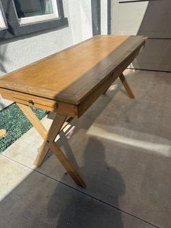 World Market Wood Campaign Writing Desk / Console Table (X-Base)