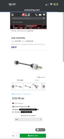 GSP North America Axle Assembly (Mfg#NCV27925) fits BMW E60 525i, BMW E60 525xi, BMW E60 530i, BMW E60 530xi, BMW E90 325xi, BMW E90 330i, ...
