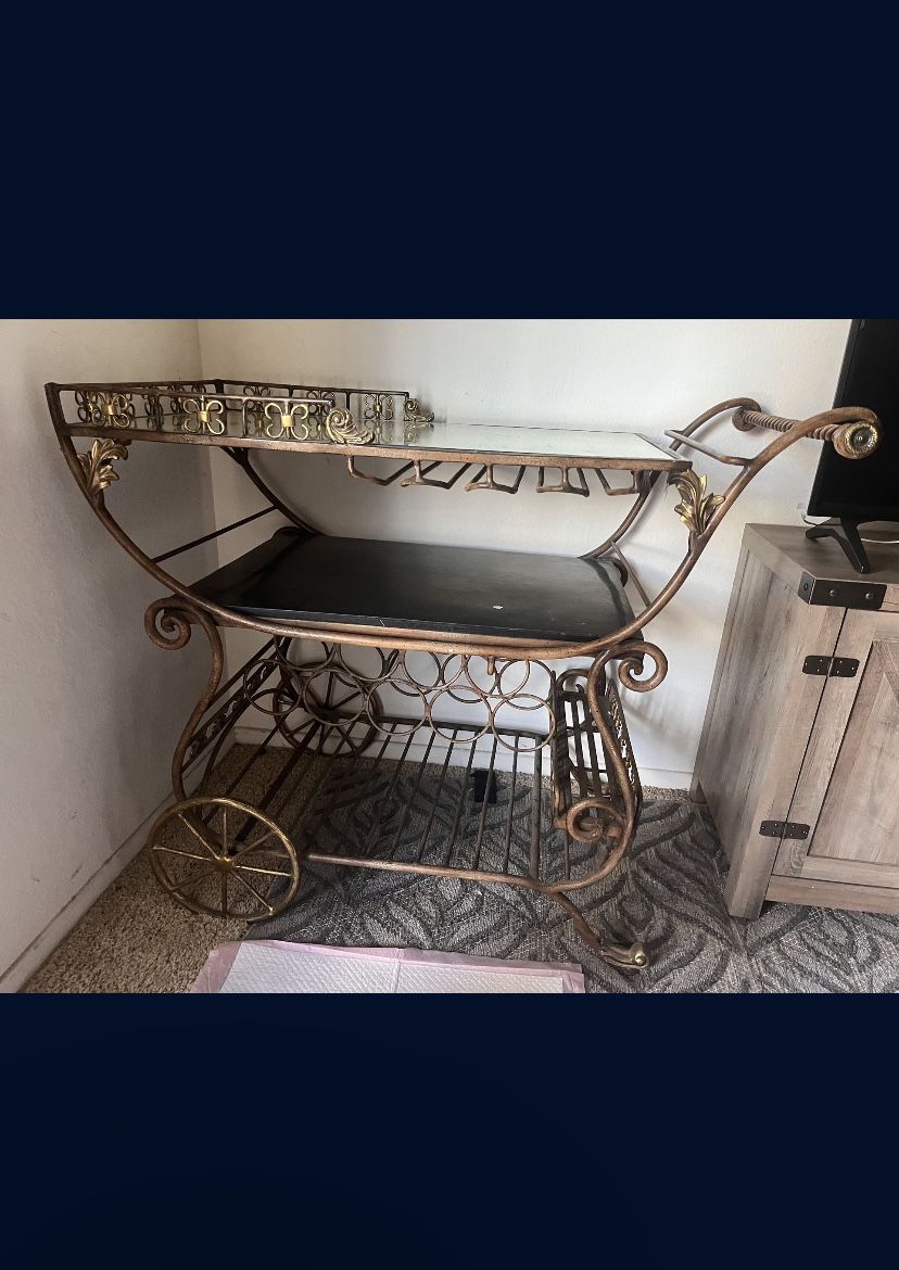 Antique Brass marble Onyx Bronze Bar cart