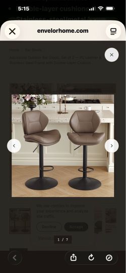 Adjustable Bar Stools Set of 2 PU Leather