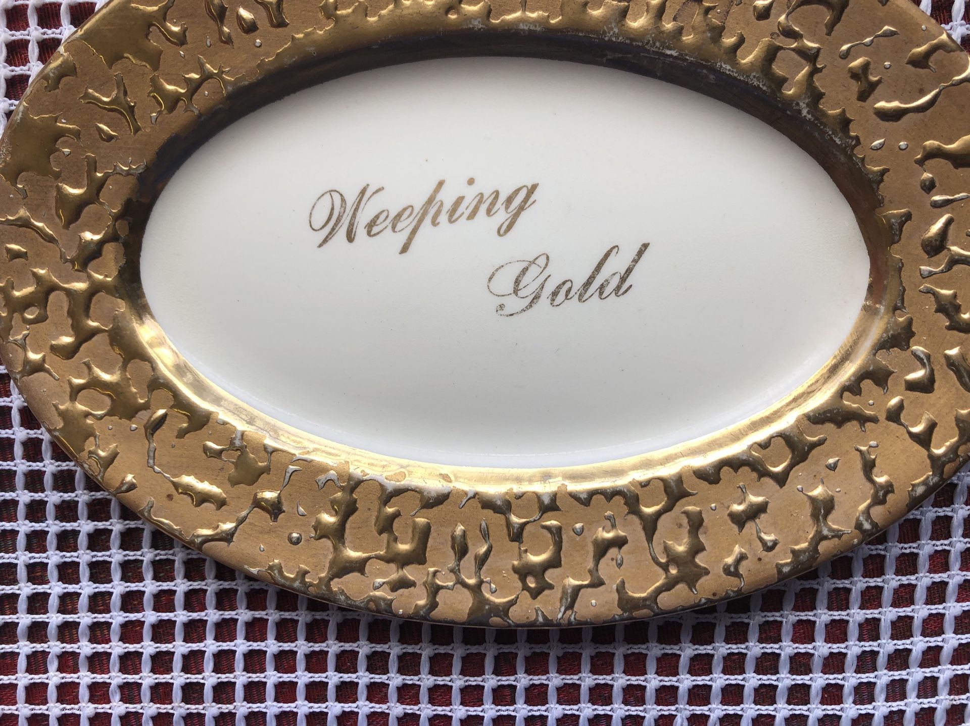 Vintage authentic gold oblong dish 9 inches long No Chips
