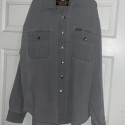 Vintage Harley-Davidson Authentic Shirt Adult Mens XL Cool Gray Denim Button Up Embroidered USA 90s well kept in excellent condition