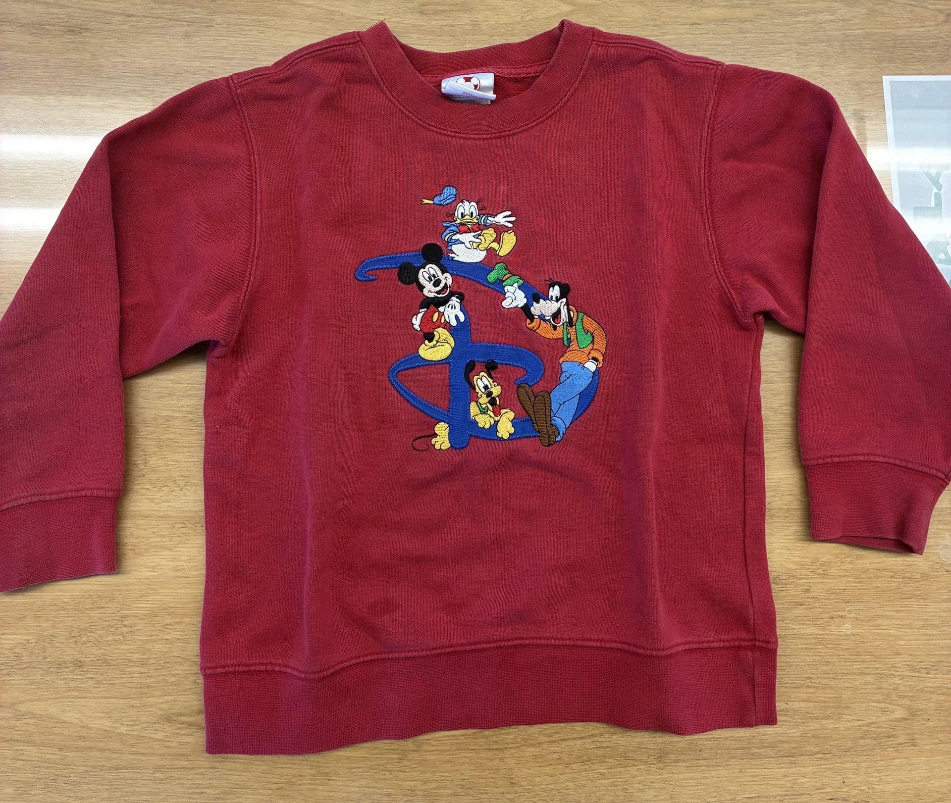 Vintage Disney Store Sweatshirt Mickey & Friends Embroidered Fleece Red Kids 5/6