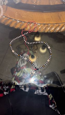 red And White Black Bead Necklace With Turtle