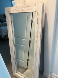 Rustic Whitewashed Wood Framed Floor Mirror