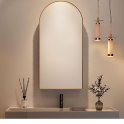 Brushed Gold Arched Medicine Cabinet w/ Mirror