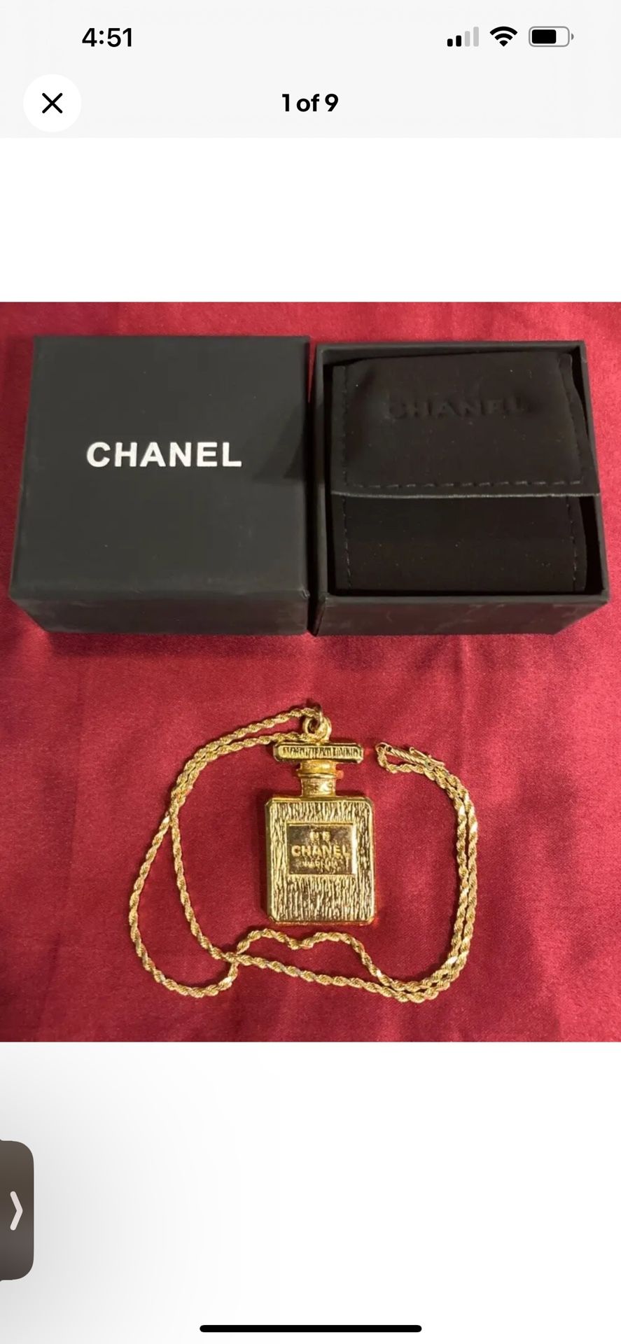 14k Solid Gold Chain diamond Cut With Authentic Chanel Charm