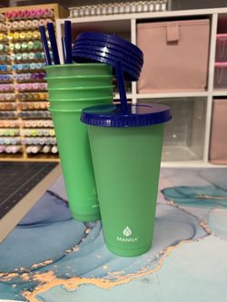 6 Plastic Tumblers with Lids and Straws
