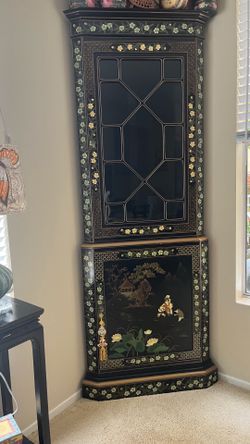 Asian lacquer & Mother of Pearl corner cabinet