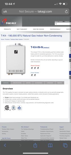 Takagi Indoor NG Tankless Water Heater for Sale in Yuba City, CA - OfferUp