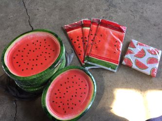 Watermelon plates, plastic table covers lot