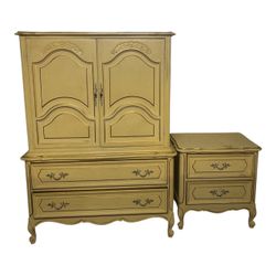 French Provincial Armoire and Nightstand Set