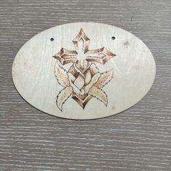 Cross With Rose Wood Burning Art