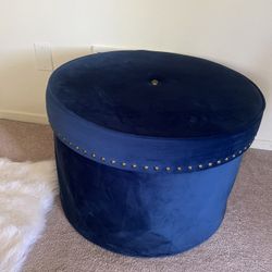 Round Velvet Ottoman Faux Marble Tray Lid