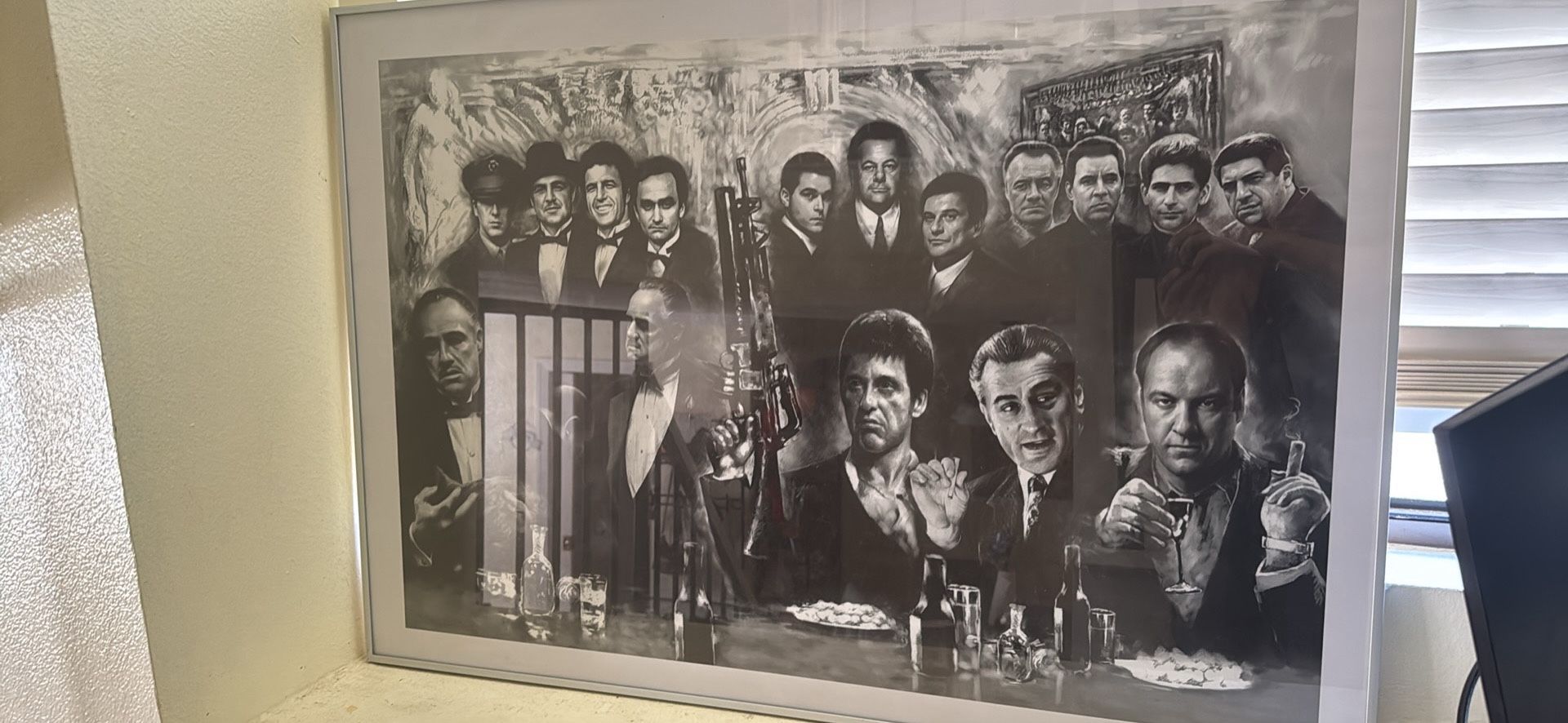 Large Framed Gangster Art Print – 39x28 – Glass Frame – Classic Movie Style Wall Decor
