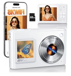 8K Digital Camera for Photography with WiFi, 96MP Autofocus Dual Screens Selfie Vlogging Camera with 16X Zoom, Compact Point and Shoot Travel Camera f