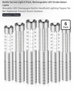 Bottle Service Light 6 Pack, Rechargeable LED Strobe Baton Lights