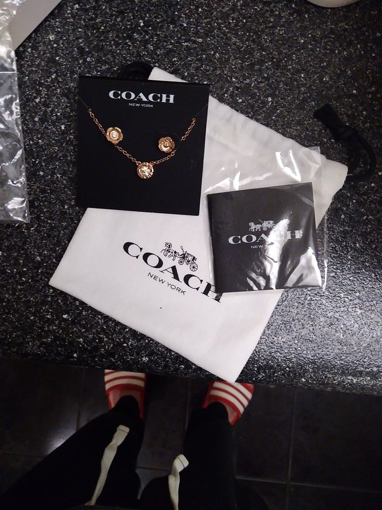 Coach Gift Set Earrings And Necklace, Gift Bag And Authentication Papers