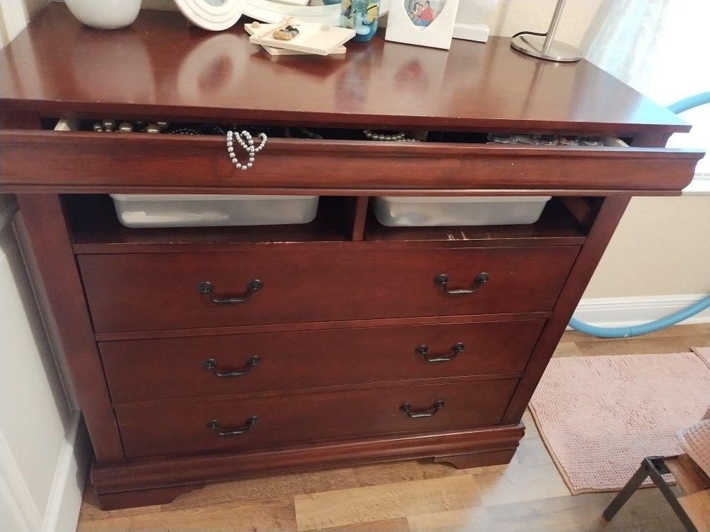 Media Chest/Dresser Cherry Stained Finished - Ashley Furniture Dresser - H-42'' X W-45'' X D-20'' - AVAILABLE