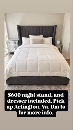 Modern Queen Bedroom set with night stand and dresser.