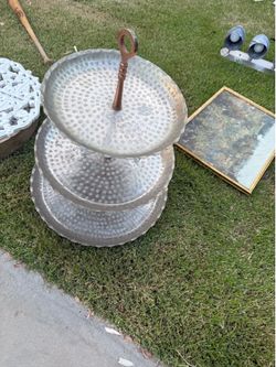 EXTRA LARGE 3-Tier Hammered Metal Serving / Display Stand – $65
