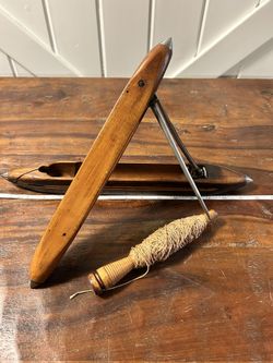 Rare 16”  and 14” Vintage Antique Textile Weaving Loom Shuttle Boat Bobbin Wood/Brass