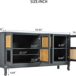 P256247

60in Retro Rattan Buffet Cabinet, Large Storage Cabinet with Glass Doors, Shelves Credenza Console Table 
