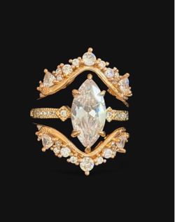 New Rose Gold Tone Marquise Cut Cubic Zirconia 3-Piece Stackable Statement Ring 7&8