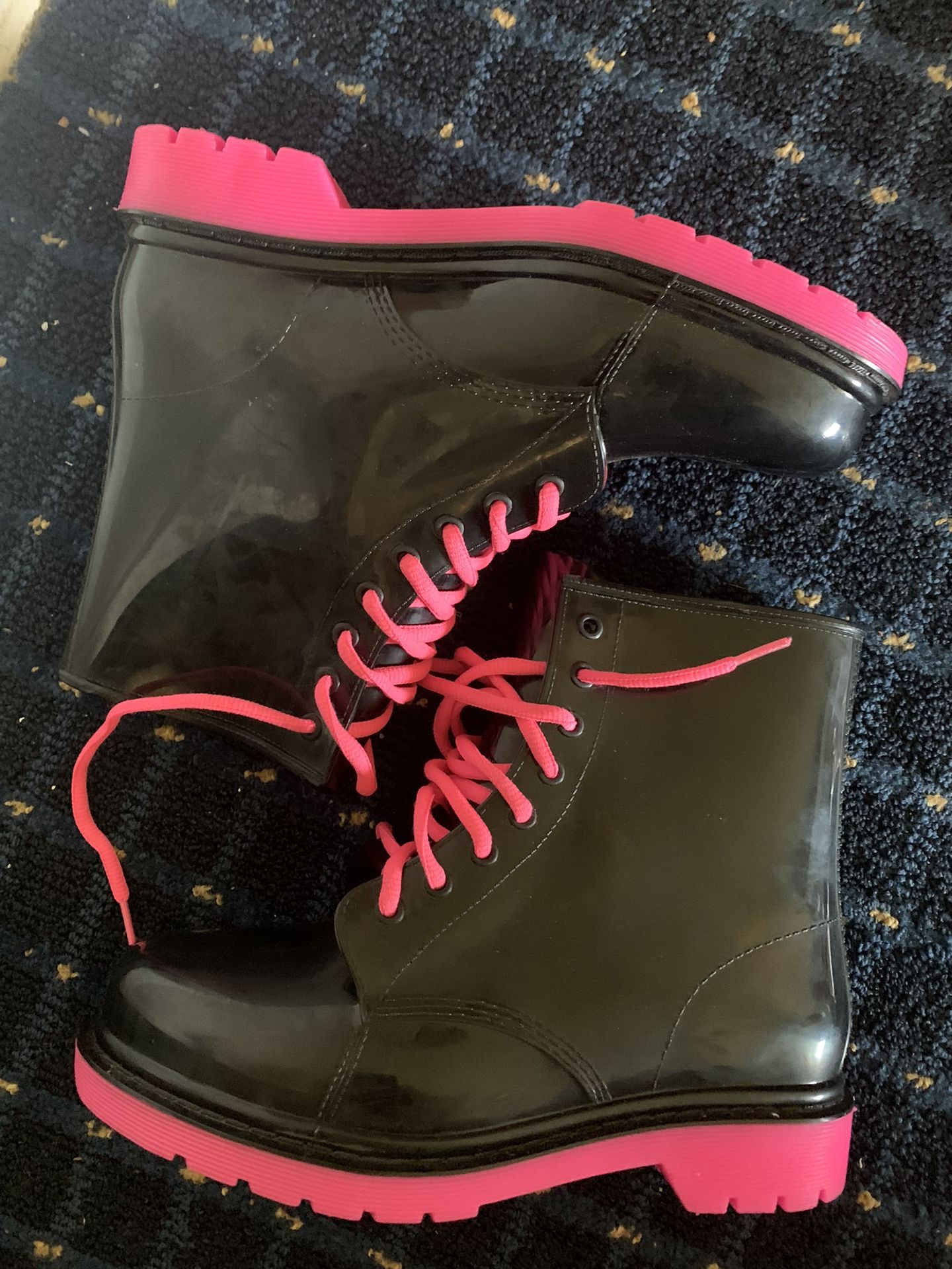 Black & Pink Rain Boots