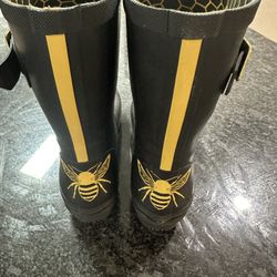 Joules Womens Waterproof Rain Boots 212646 Molly Welly Gold Bee SIZE 10 Wellies