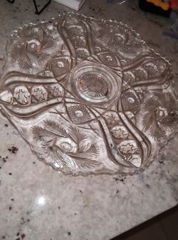 Cut crystal glass platter 19"