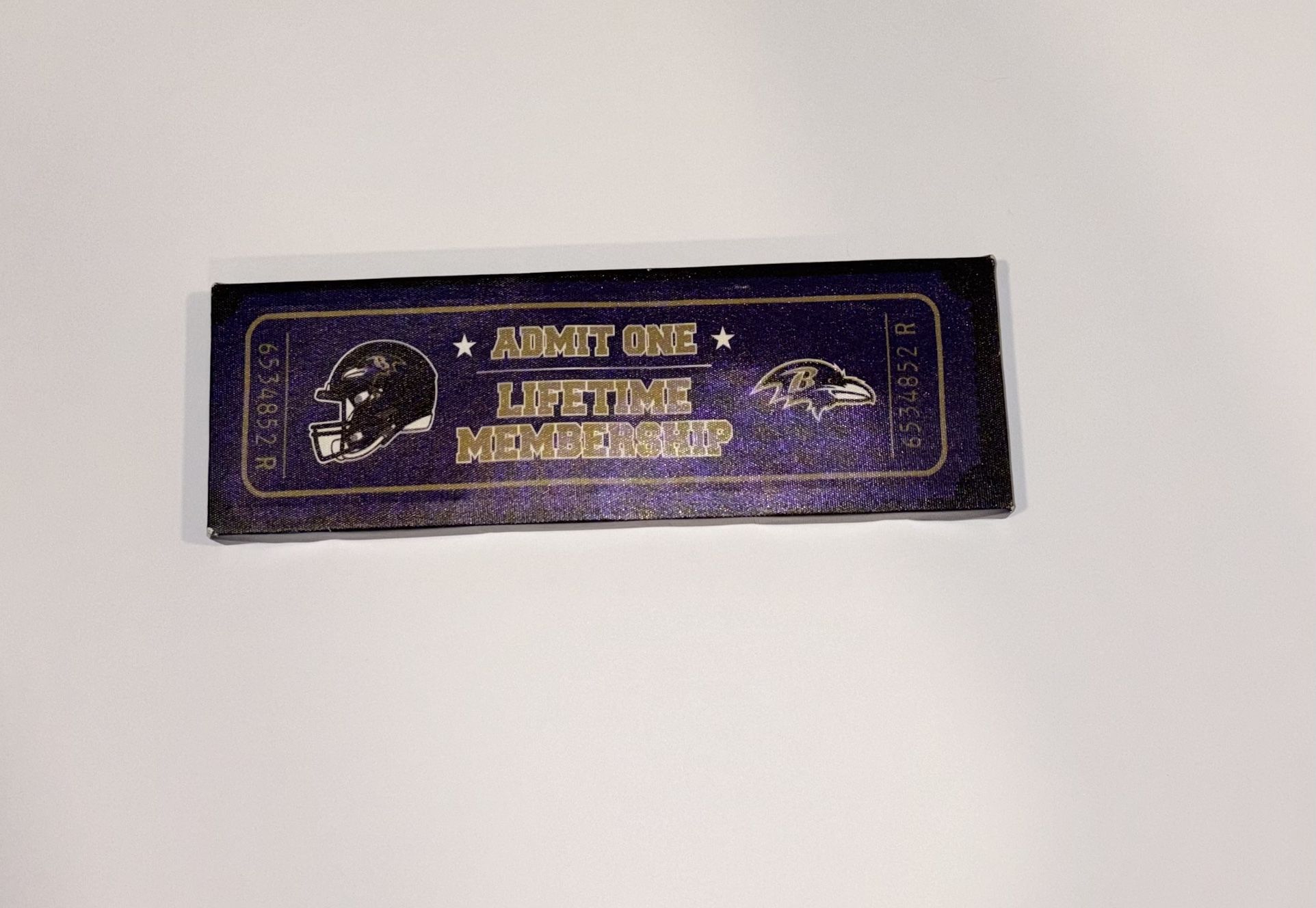 Baltimore Ravens-Admit One-Lifetime Membership Ticket Canvas Decor 11”x3.5”-NFL.
