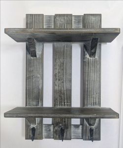 Two tier wall shelf with 3 hooks