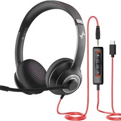 Headset with Microphone for PC Wired Headphones - USB-C On-Ear 3.5mm Headphones with Noise-Cancelling Microphone for Laptop - Computer Headset with Mi