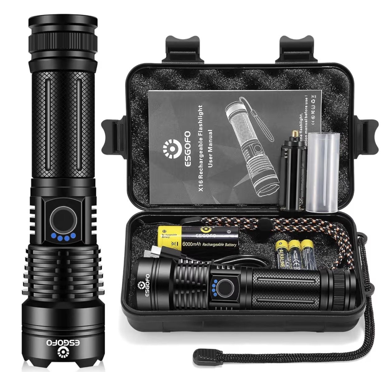 Brandnew Flashlights High Lumens 10000 Rechargeable, Super Bright Handheld LED Flash Light, Powerful Emergency Linternas, Waterproof, Long Lasting, f