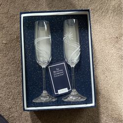 Vintage Year 2000 Waterford Crystal Etched Marquis Champagne Millennium Flute Pair Memorabilia Shooting Star Made in Austria