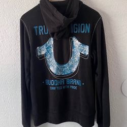 True Religion Zip Up Hoodie Men’s Small Black Preowned Authentic