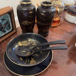 Vintage Japanese Black Lacquer Set