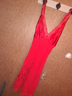 Red lace trim lingerie dress.