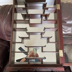 1920s Antique China Cabinet Locking Glass door Wall mount 18 shelves Mirror Vintage Chinese Rosewood Mirrored Display Curio Local Pick Up Only Please 