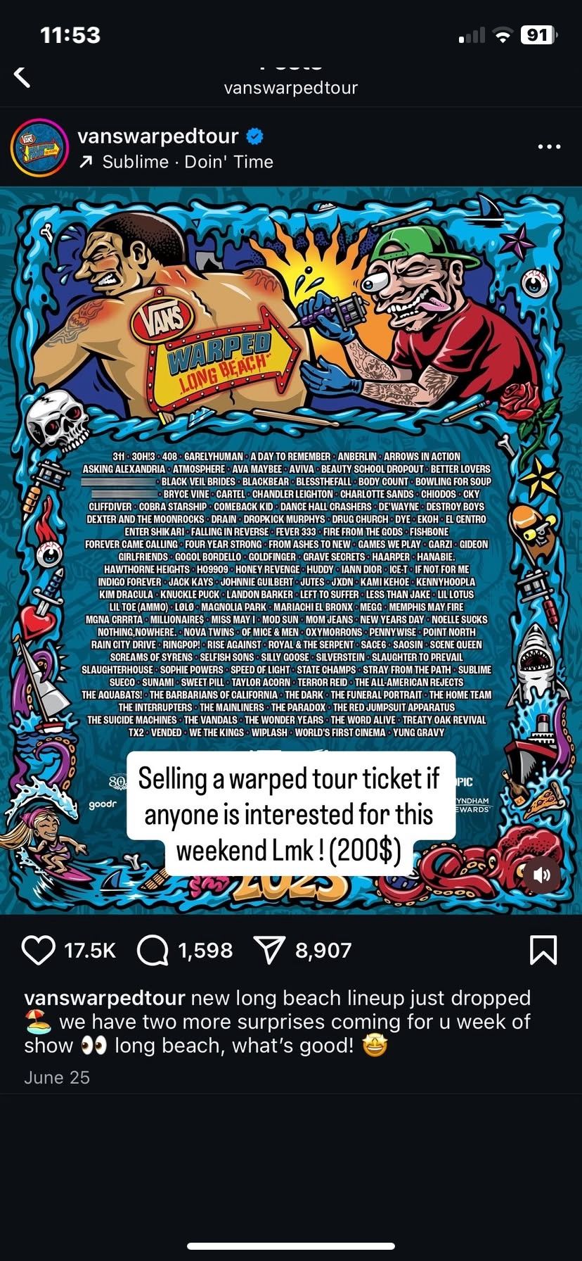 Vans Warp Tour Ticket $100