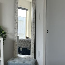 Light Blue Ottoman And Mirror 
