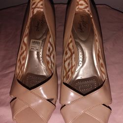 Beige Peeptoe Wedge Shoe