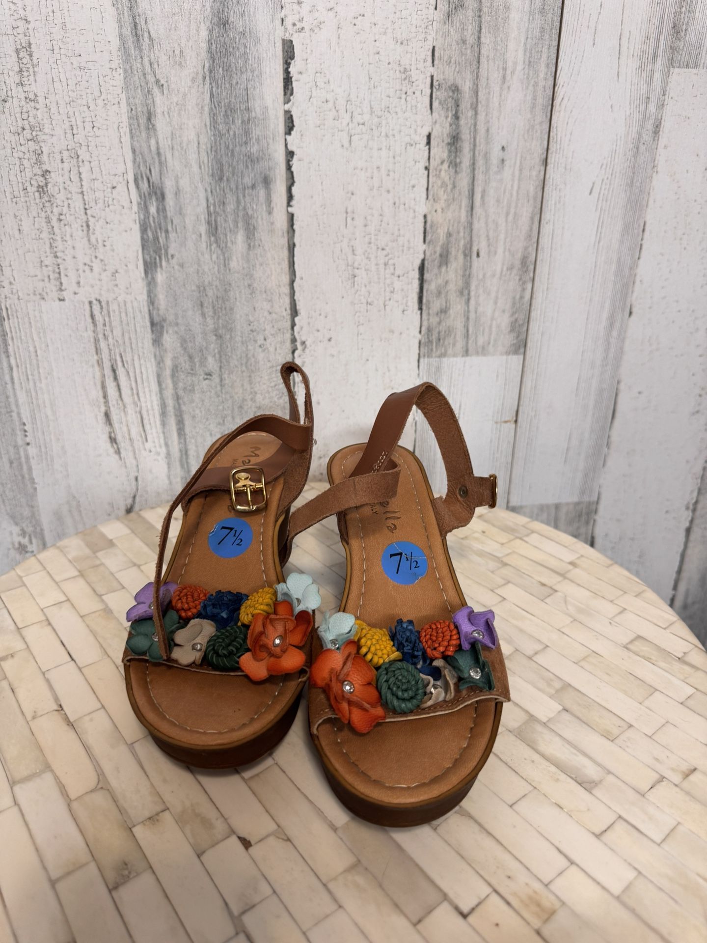 Fabio Maggenti Women's Floral Wedge Sandals Brown 7.5