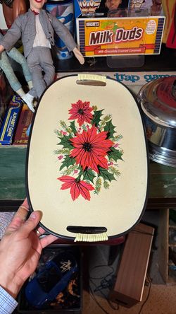 Vintage Holmar Christmas Tray 18” Mid Century made in Japan Lightweight Pointsettia