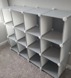 12 Cube Storage Organizer Bookshelf Light Gray Plastic