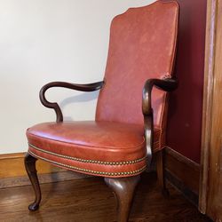 *RARE ANTIQUE* Vintage Hickory Chair Co. Mahogany/Vinyl Guerin Armchair W/ Brass Stud Accents